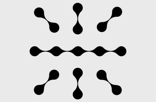 Abstract symmetrical logo with dot-and-link elements representing connection and flow