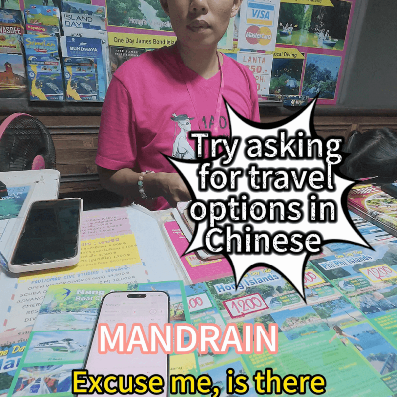 用户使用AI翻译App与外国服务人员预订海上活动，实现中英文双向翻译