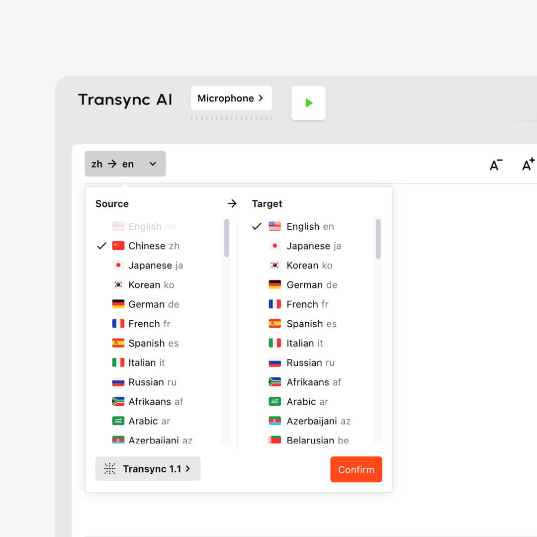 Transync AI voice translator enabling two-way communication across 60 languages and over 1,000 translation pairs in real time