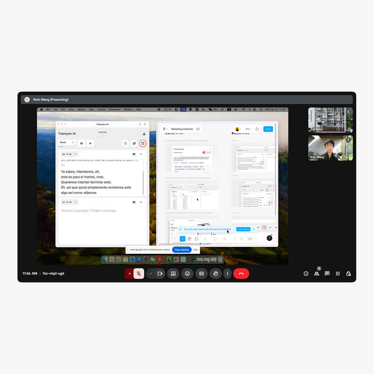 Umělá inteligence Transync zobrazuje účastníkům schůzky Google Meet přeložené titulky v reálném čase