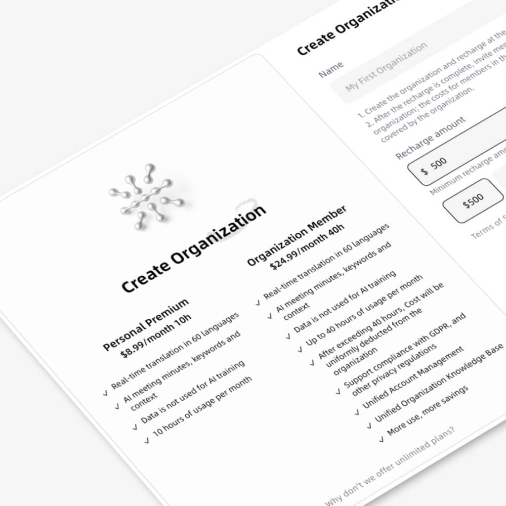 Transync AI vytváří firemní ceny s osobními a firemními členskými plány