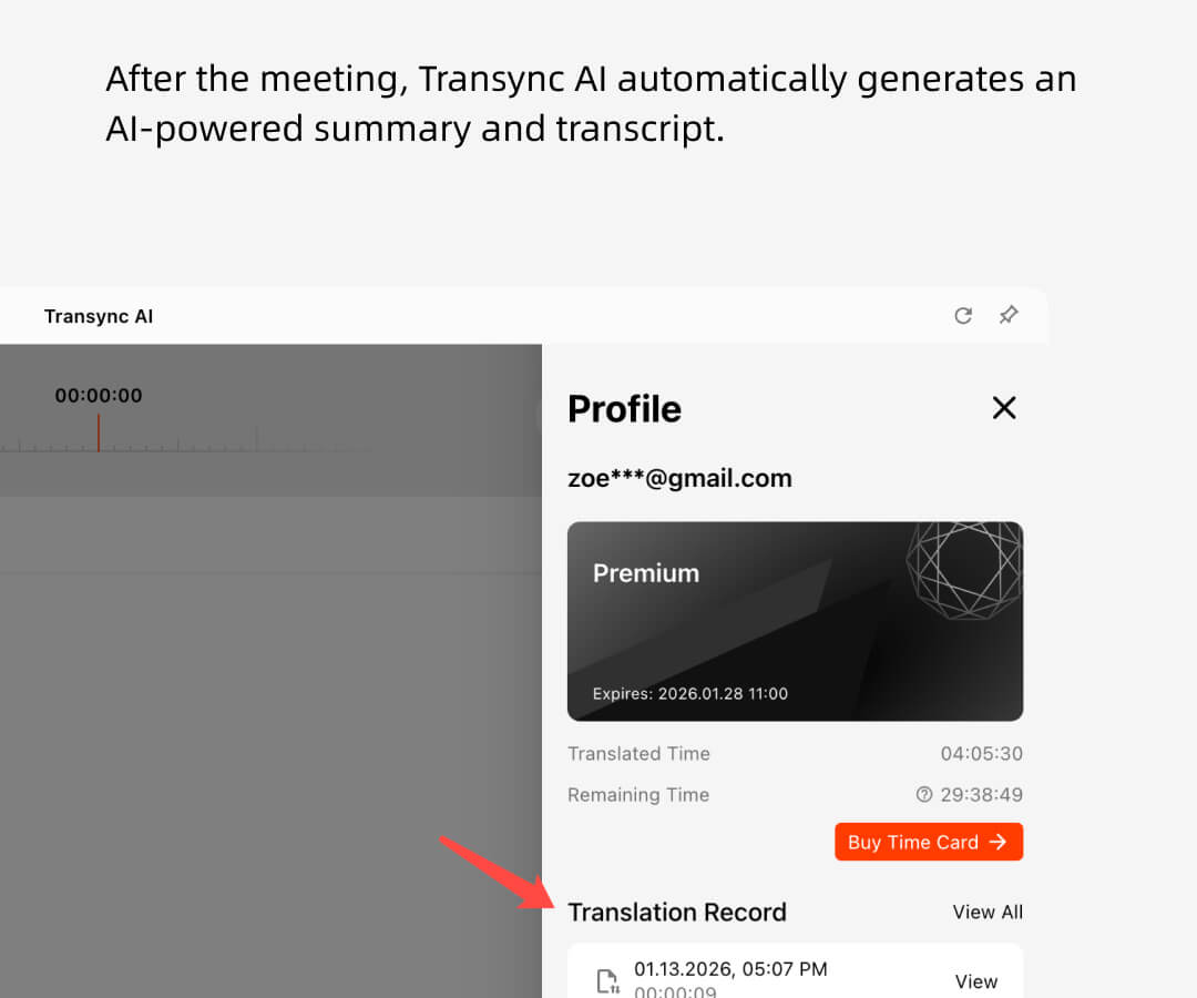 Transync yapay zeka çevirisi ve yüz yüze görüşme sonrası yapay zeka tarafından oluşturulan toplantı özeti
