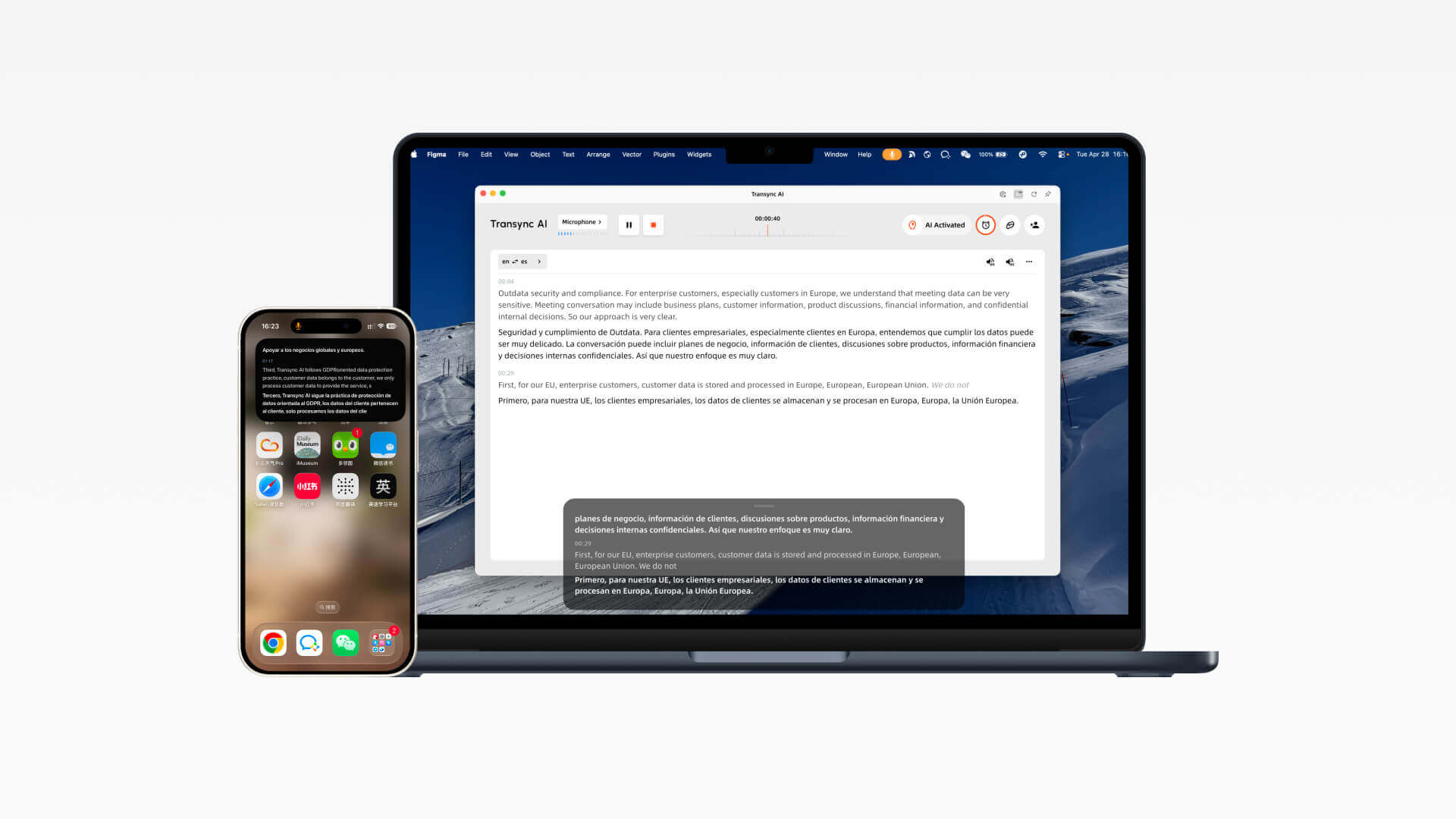 Transync AI picture in picture floating subtitles feature interface with mobile and desktop real-time translation overlay