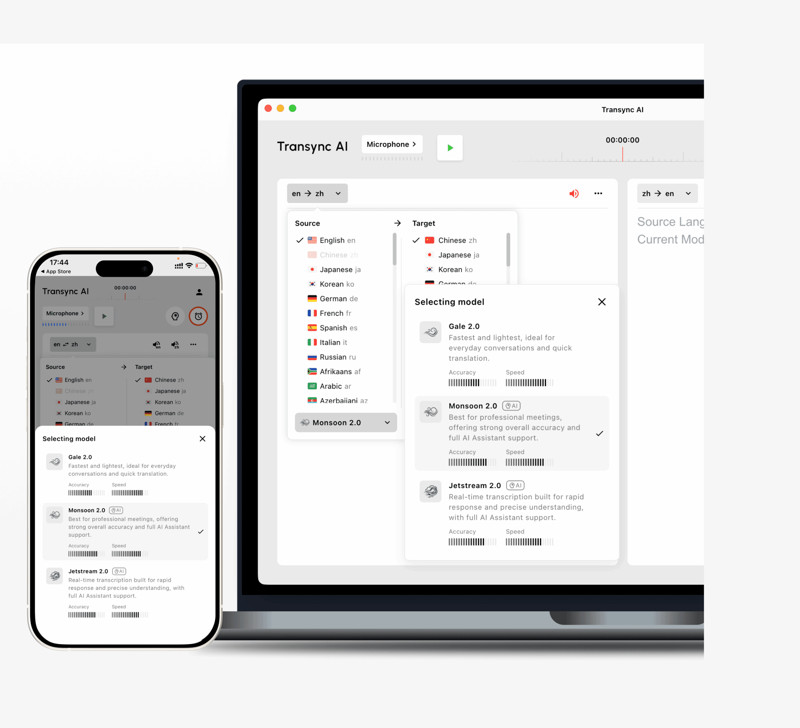 Modelos de Transync AI v2.0 para traducción en tiempo real