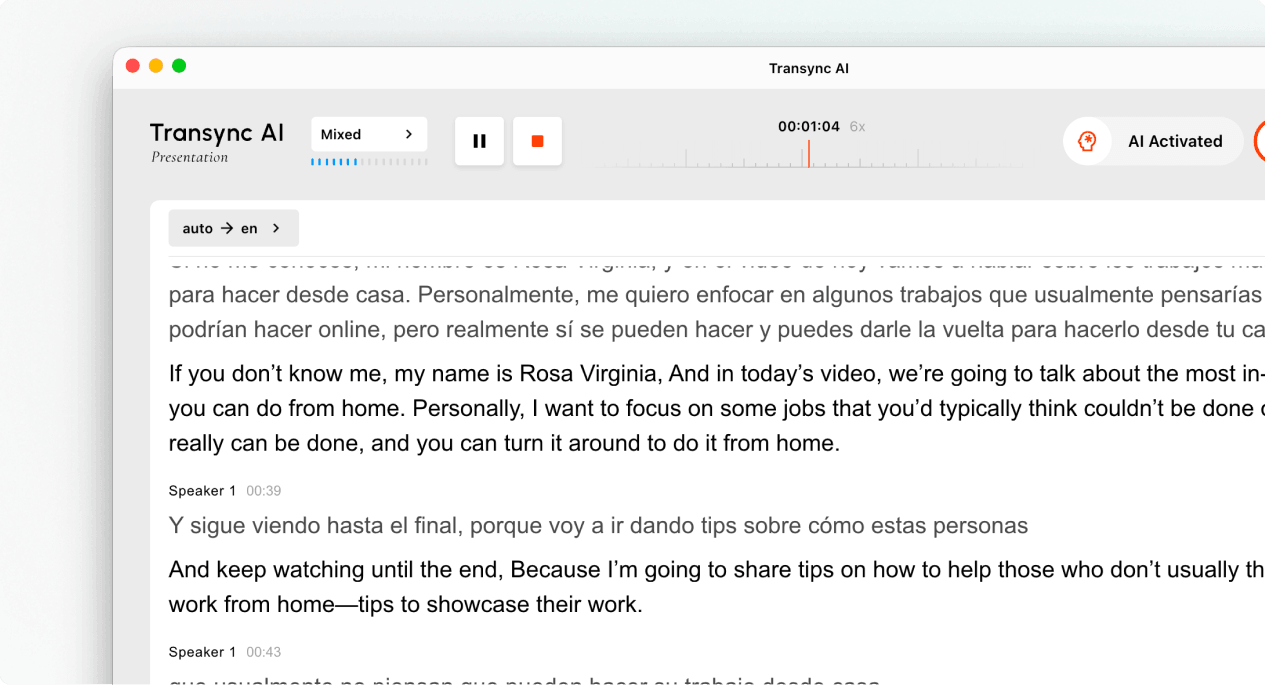 Run live translation in Presentation Mode in Transync AI.