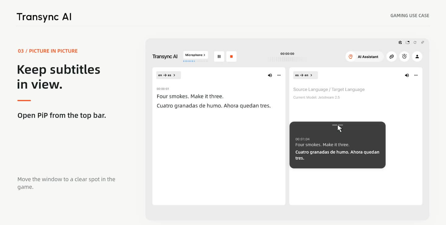 Video demonstration of floating English and Spanish subtitles.