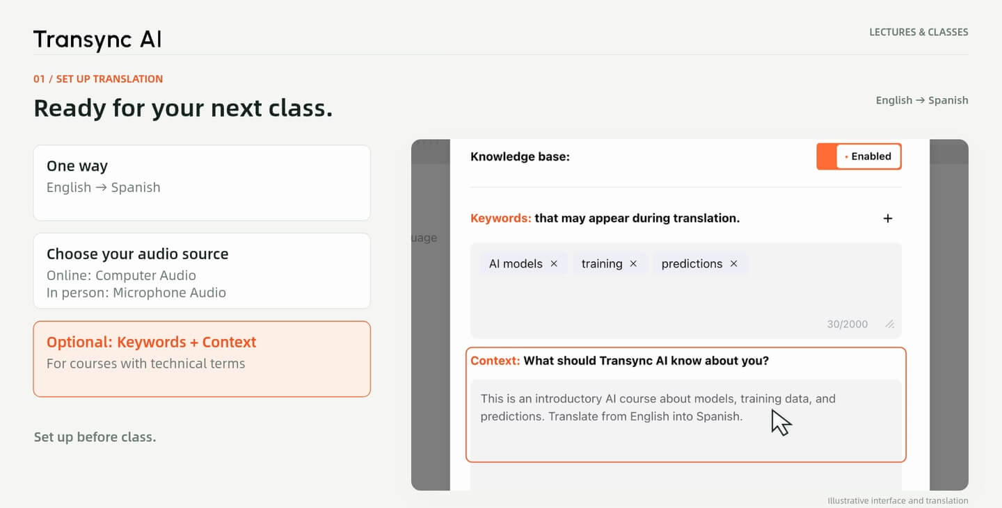 Add course keywords and context before the lecture.