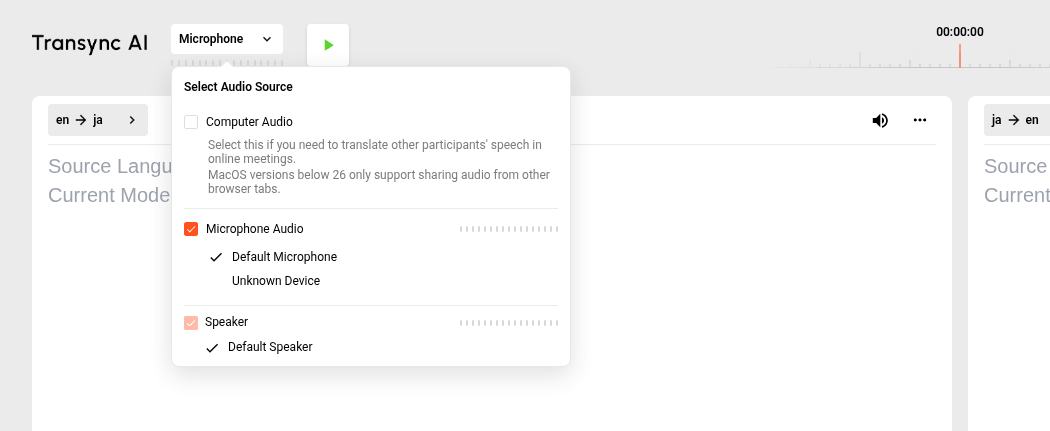 Transync AI audio source selection for Microsoft Teams calls